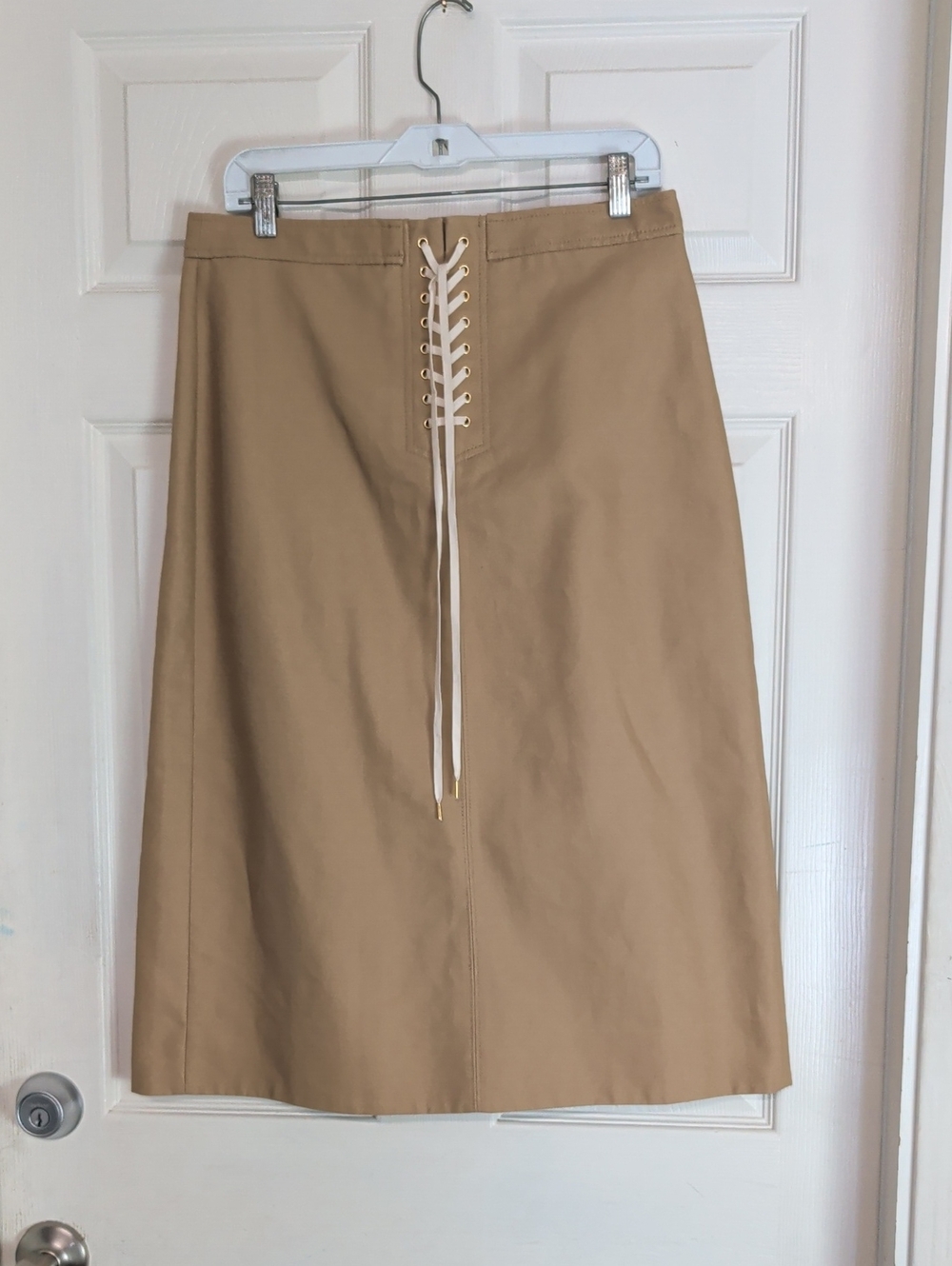 J. Crew Tan Lace Up Sailor Tie Midi Skirt Women 10 Cotton